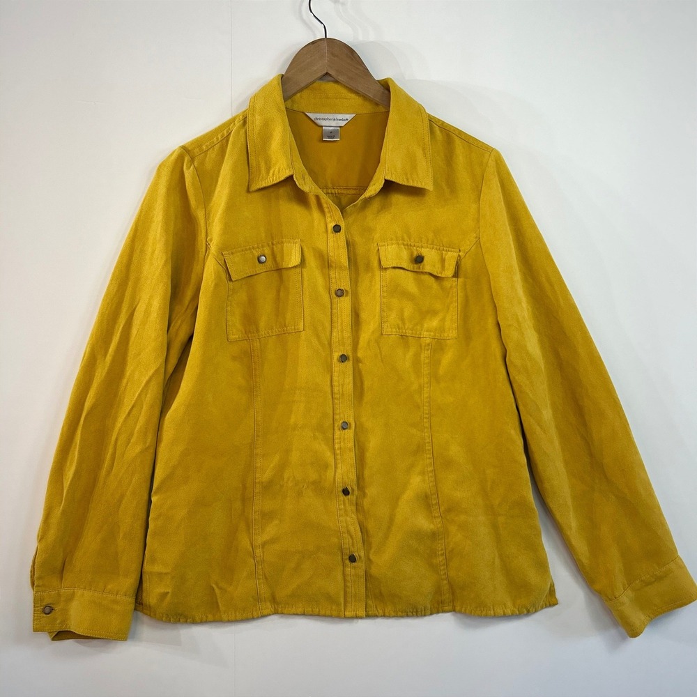 Western Christopher & Banks Faux Suede Shirt M Mustard Yellow Boho Shacket